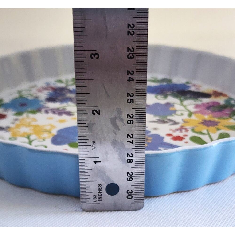 OrlyMaison Floral Ceramic Pie Tart Baking Dish 8.5" Scalloped Blue Oven Safe - Picture 10 of 10